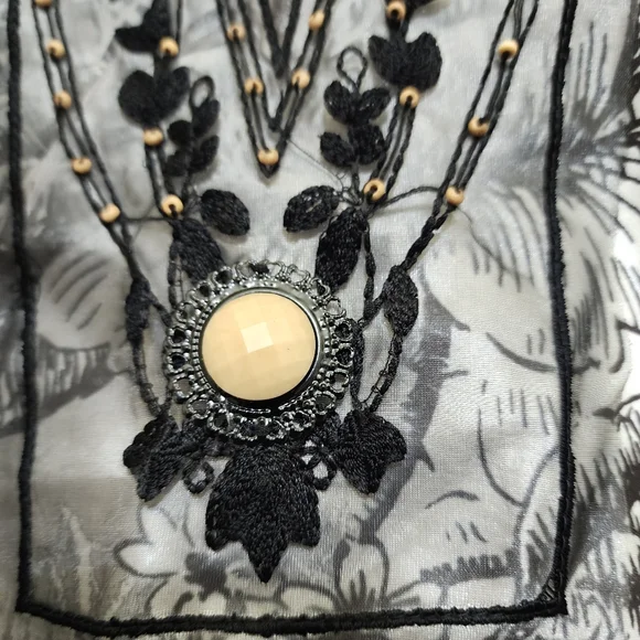 B.L.E.U. size 2X Mesh Embroidered Boho Floral Grunge Fairy Made in USA Black - Picture 6 of 13